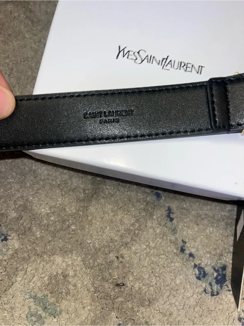 Yves Saint Laurent Black Leather Belt with Gold YSL Buckle